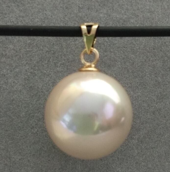 Huge AAAA16mm Perfect Round pink south sea Shell Pearl Pendant 14k gold