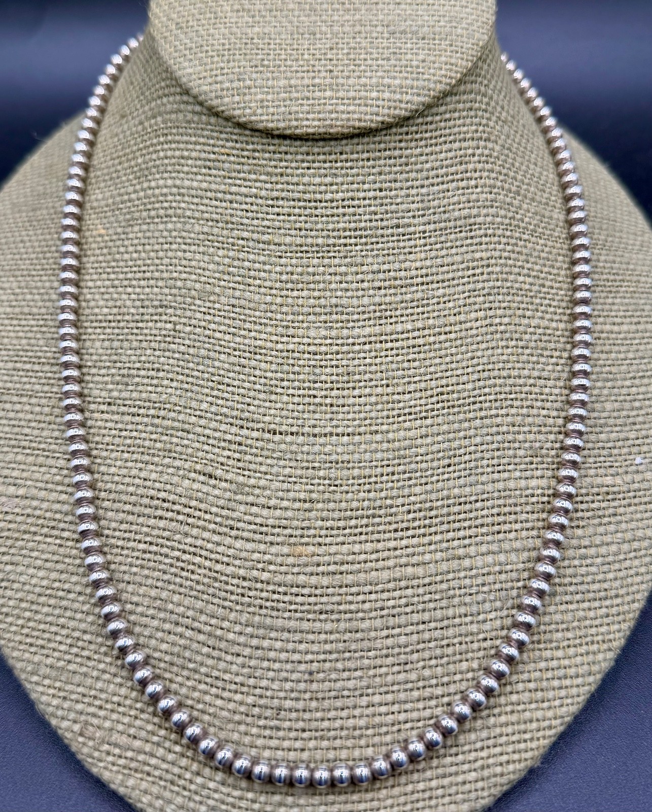 Vintage Sterling Silver 4mm Bead 20” Necklace 925 Italy 18g