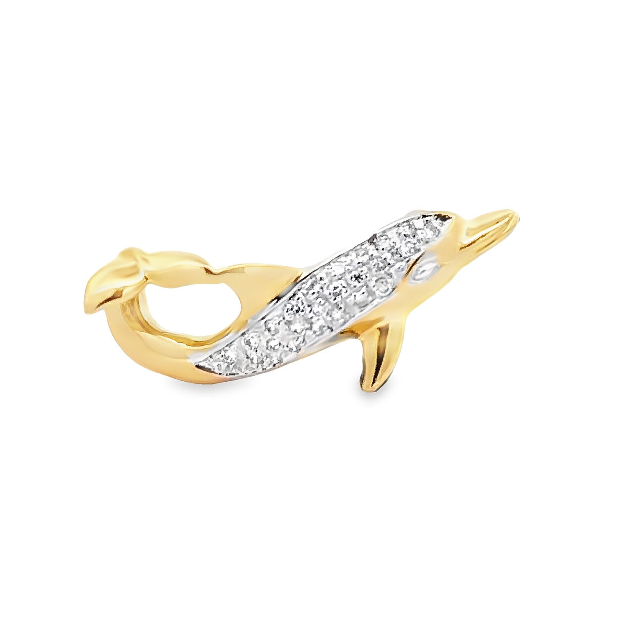 14KT. Yellow Gold Dolphin Slide With Diamonds (3/4 x 1 1/2 Inch)