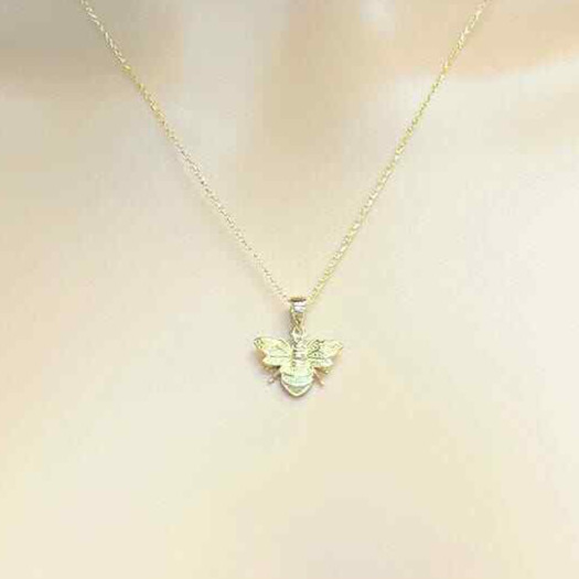 14K Yellow Gold Bumblebee Pendant Cable Chain Necklace 16″-18″ Adjustable
