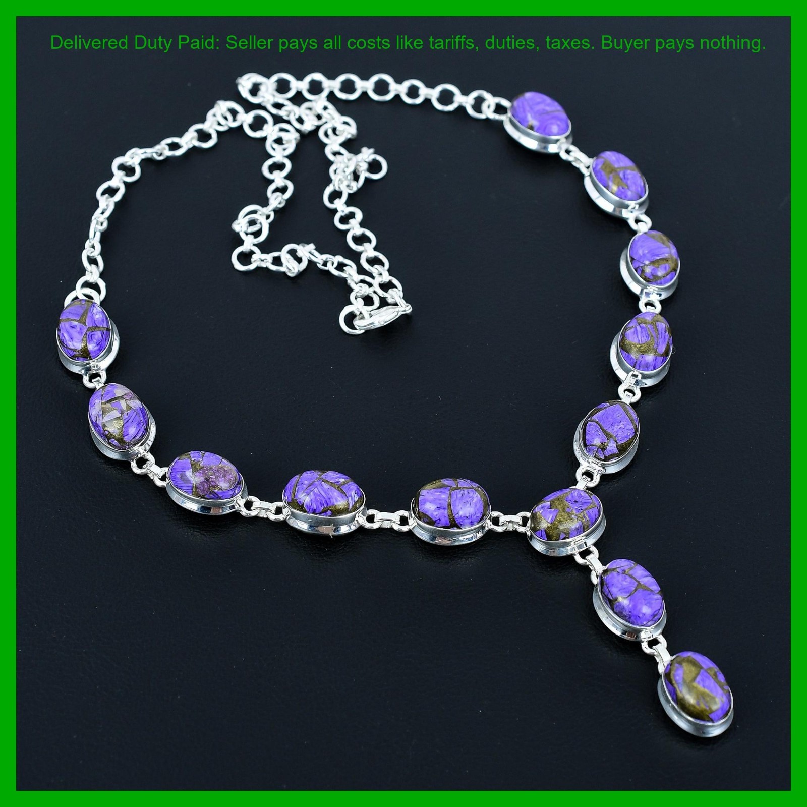 Valentines Deal 925 Silver Copper Charoite Stone Chain Third Eye Chakra Necklace