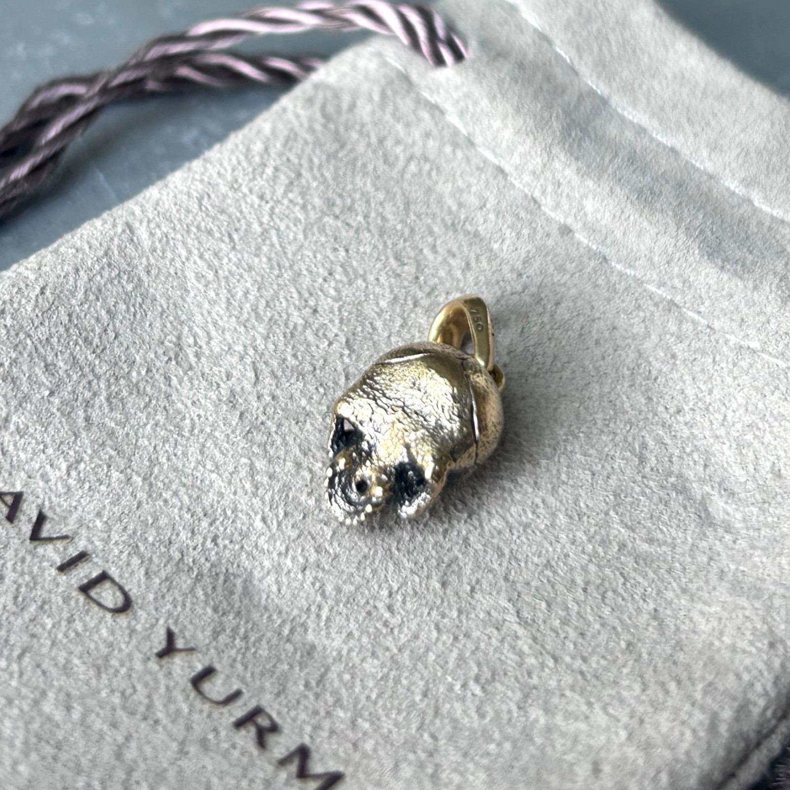 David Yurman 18K Yellow Gold Memento Mori Skull Amulet 16mm