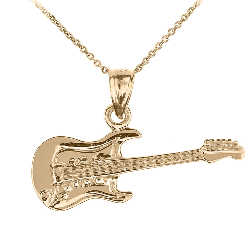 Solid Gold Electric Guitar Pendant Necklace(Availbale In Yellow/Rose/White Gold)