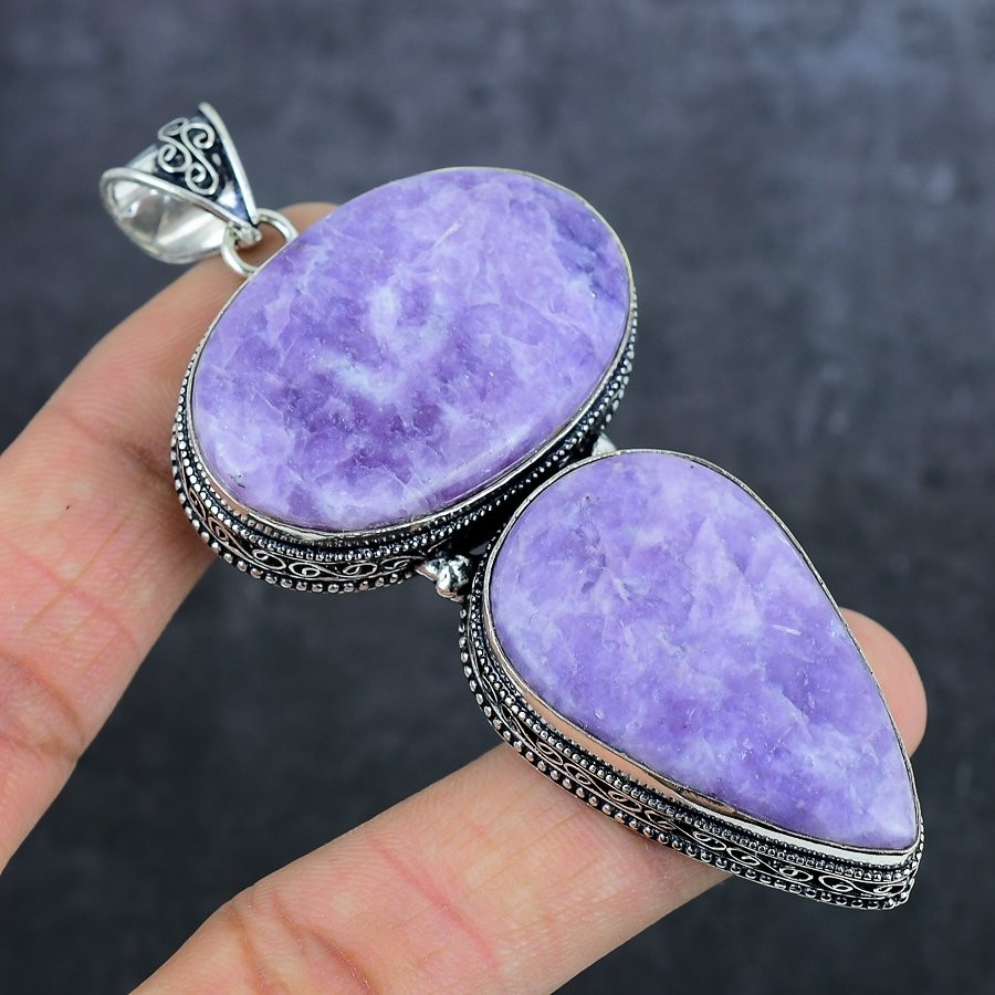 Lepidolite Gemstone 925 Sterling Silver Jewelry Pendant 3.55″ X-Mas Gift M272