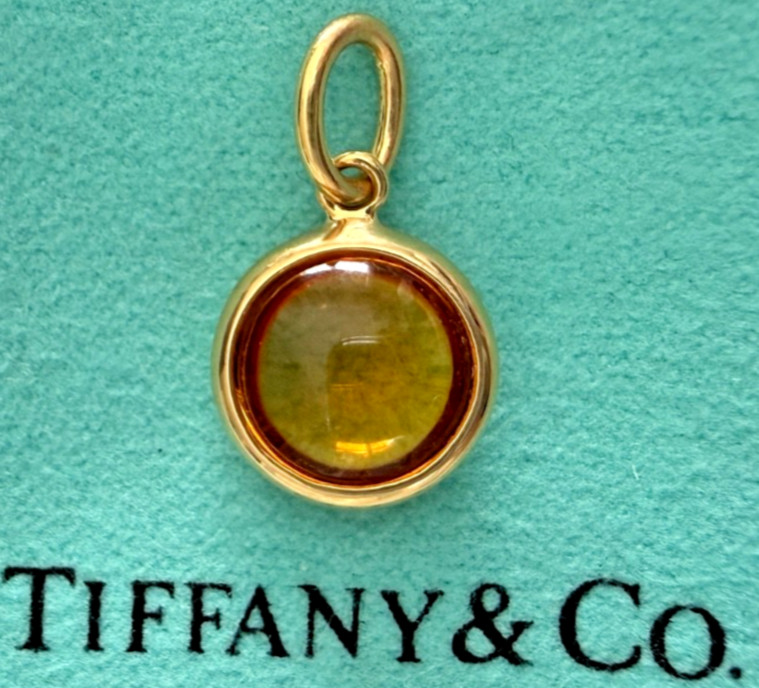 Designer Tiffany and Co. 18K Yellow Gold Citrine Gemstone Dot Charm Pendant