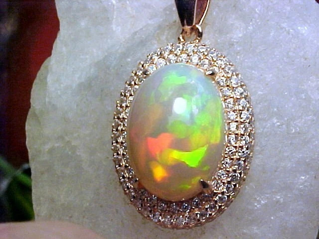 4.5ctw Opal and White Sapphire RGP Sterling Silver Pendant Necklace