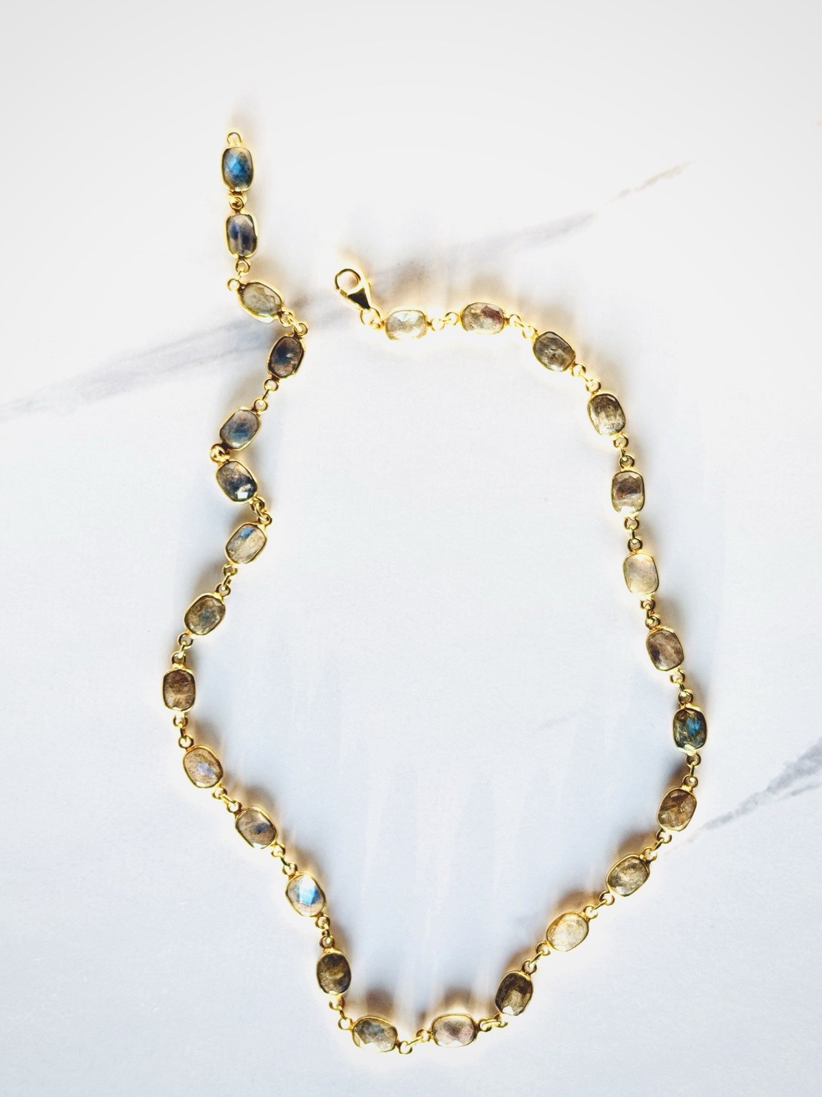 Genuine Moonstone Necklace 19.25” Yellow Gold Plated Sterling Silver Chain