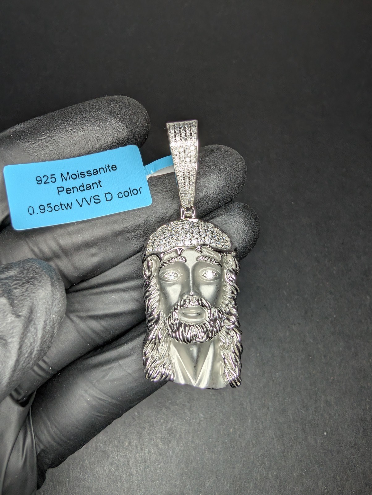 Solid 925 Sterling Silver Icy VVS D Moissanite Matte Finish Jesus Piece Pendant