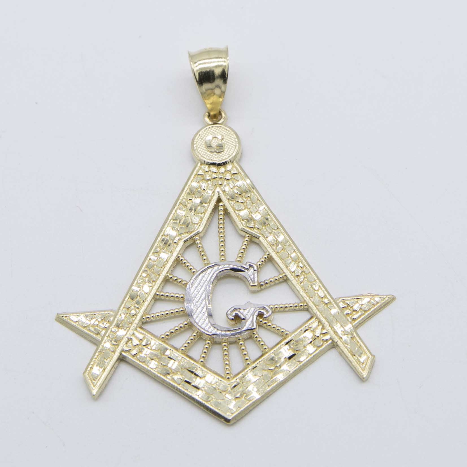 2 1/4″ The Square and Compasses Masonic Pendant 10K Yellow White Gold