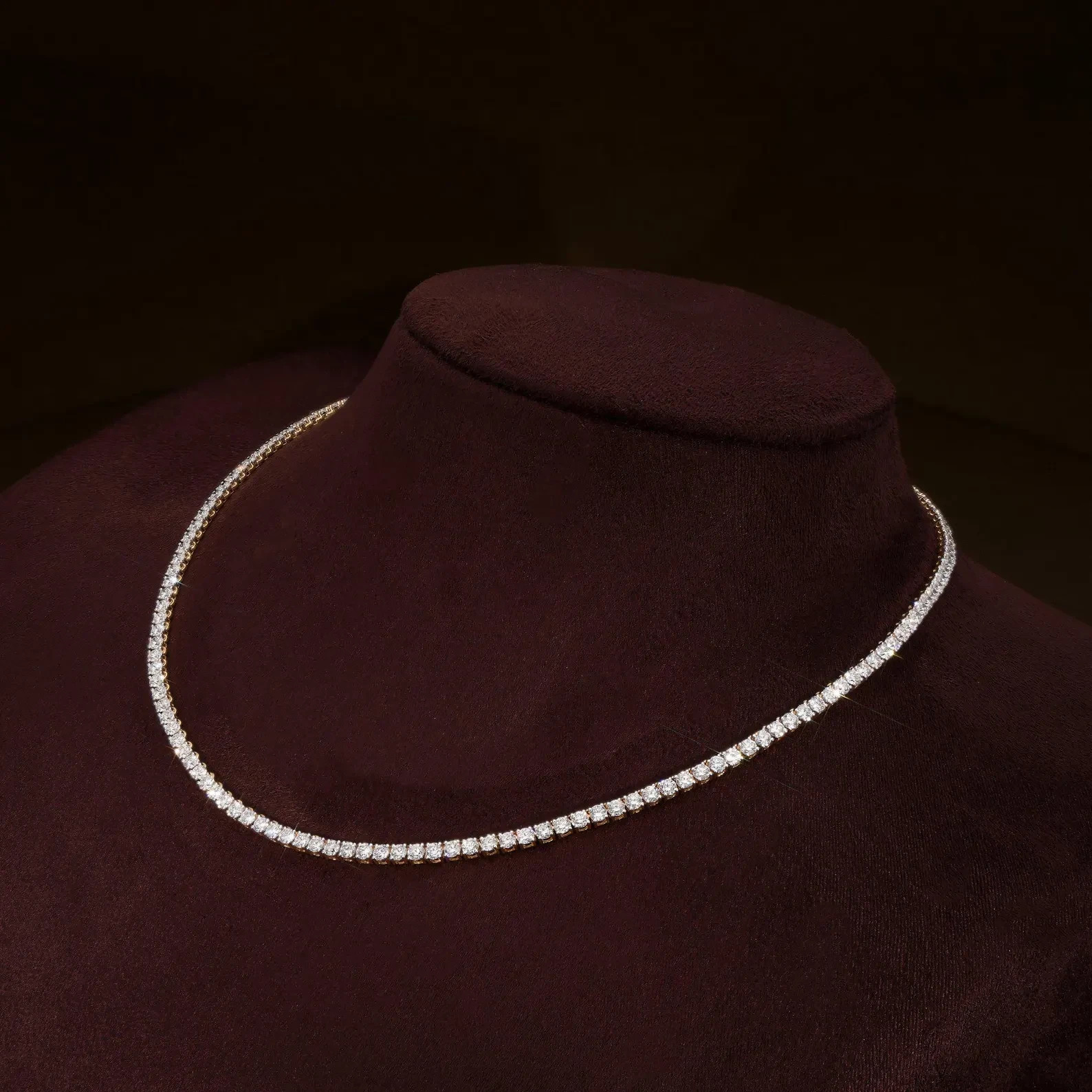 15Ct Lab Grown Diamond Tennis Necklace 3mm Round G-VS 10K Yellow Gold 22 Inch