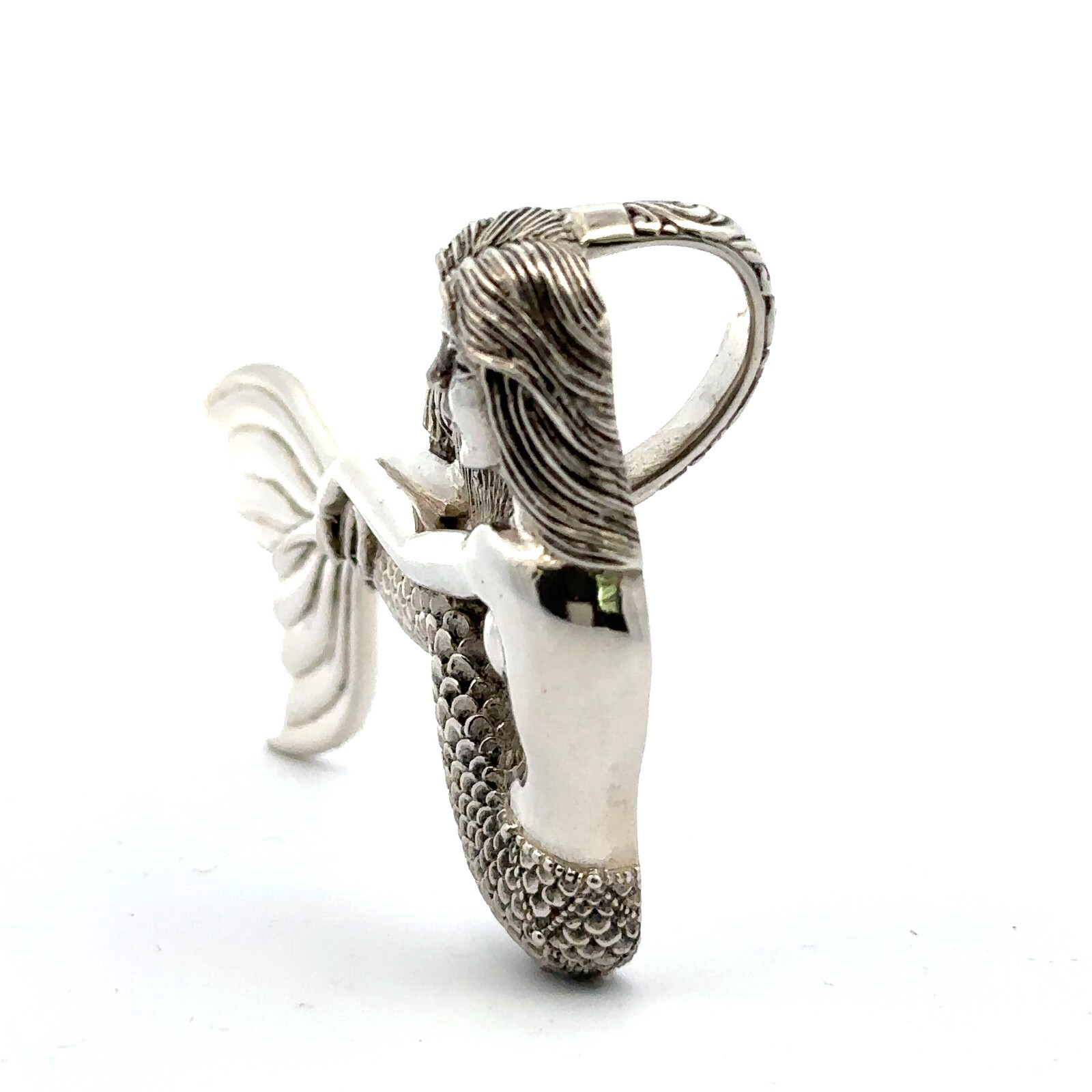 Sterling Silver Mermaid Pendant/Slide Designer Signed (1 7/8 x 2 3/4 Inch)