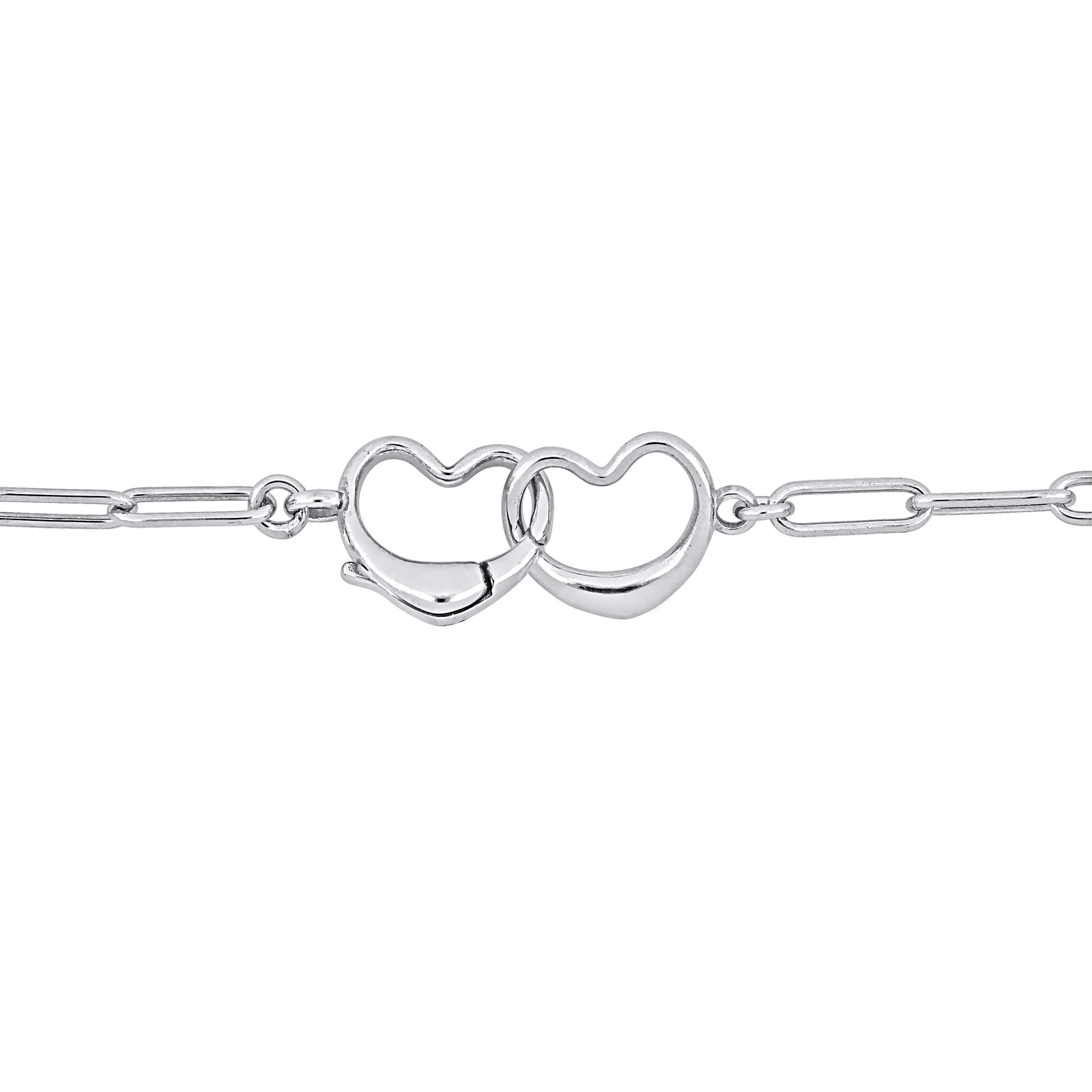 Amour Sterling Silver Paperclip Link with Double Heart Clasp Necklace – 20 in.