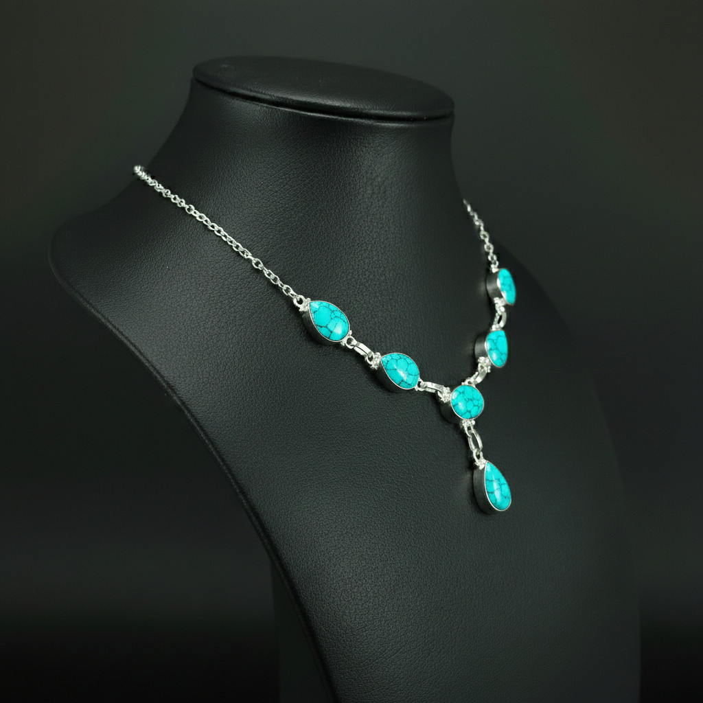 Turquoise Gemstone 925 Sterling Silver handmade Gift Necklace 18″