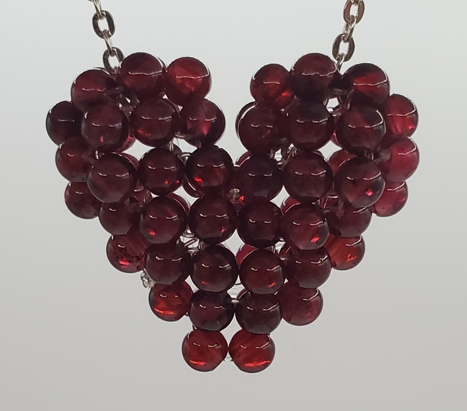 925 Zoe B 3D Garnet Heart Necklace 18in Sterling Silver Cluster Pendant 7.6gtw