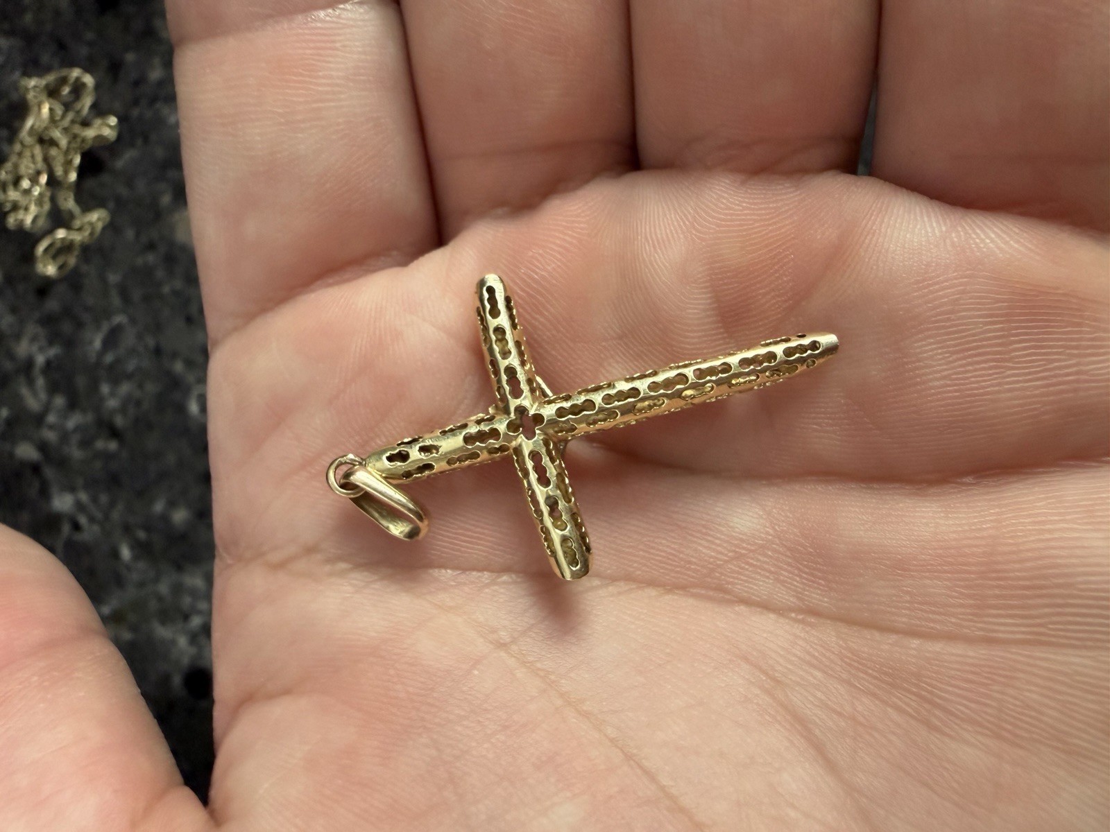 14k Gold Tube Chain Jesus Crucifix Cross Pendant 2 Inches 3 Grams