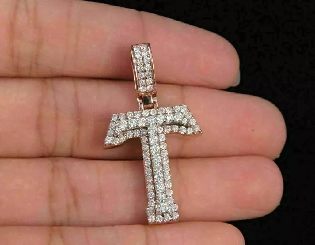 2Ct Round lab created VVS1D Diamond Initial Letter Pendant 14K Rose Gold Finish