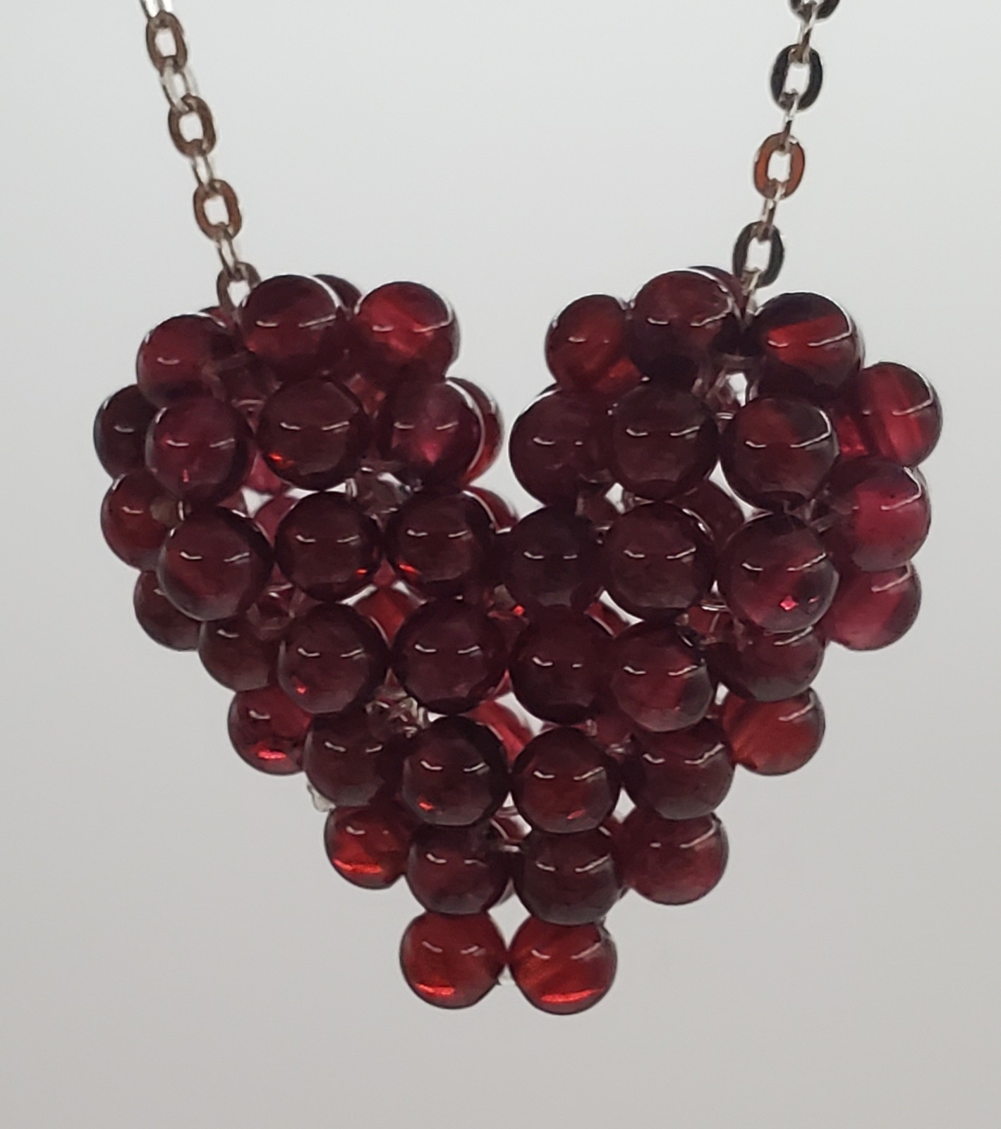 925 Zoe B 3D Garnet Heart Necklace 18in Sterling Silver Cluster Pendant 7.6gtw