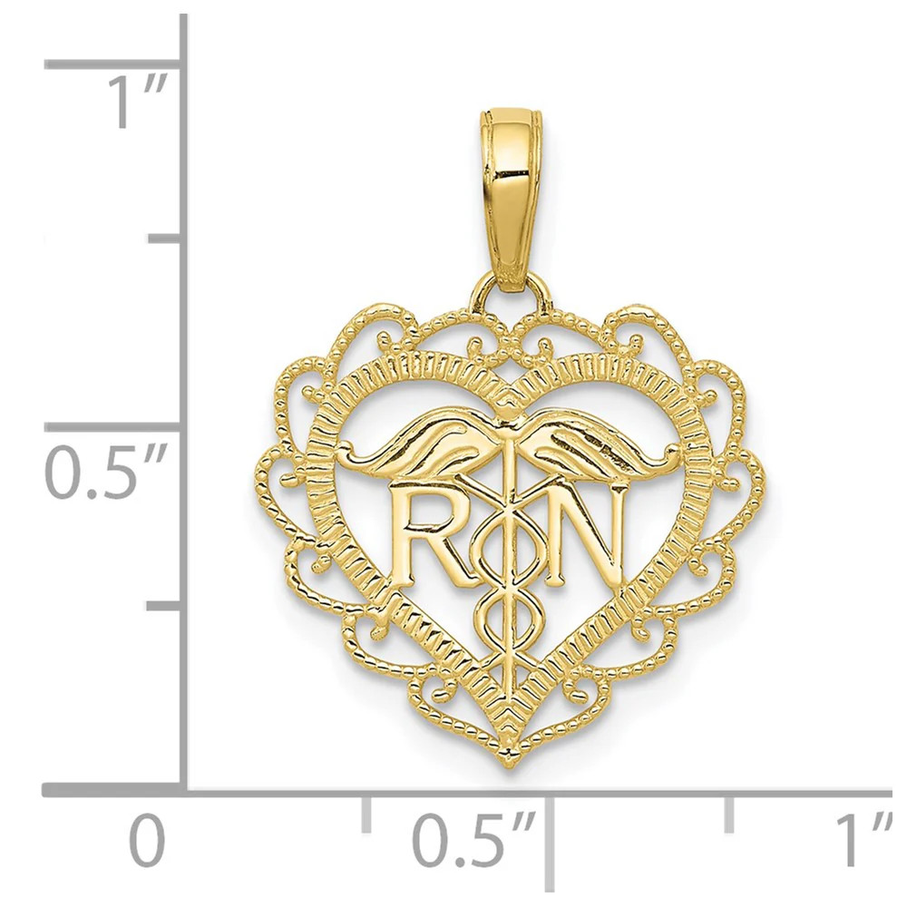 10K / 14K Yellow Gold Registered Nurse Heart Pendant