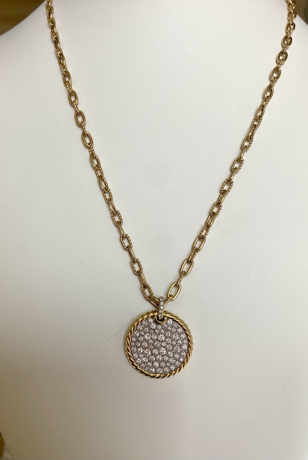 David Yurman 18K Gold Madison Diamond Plate Necklace 3mm 18” Excellent $10,400+