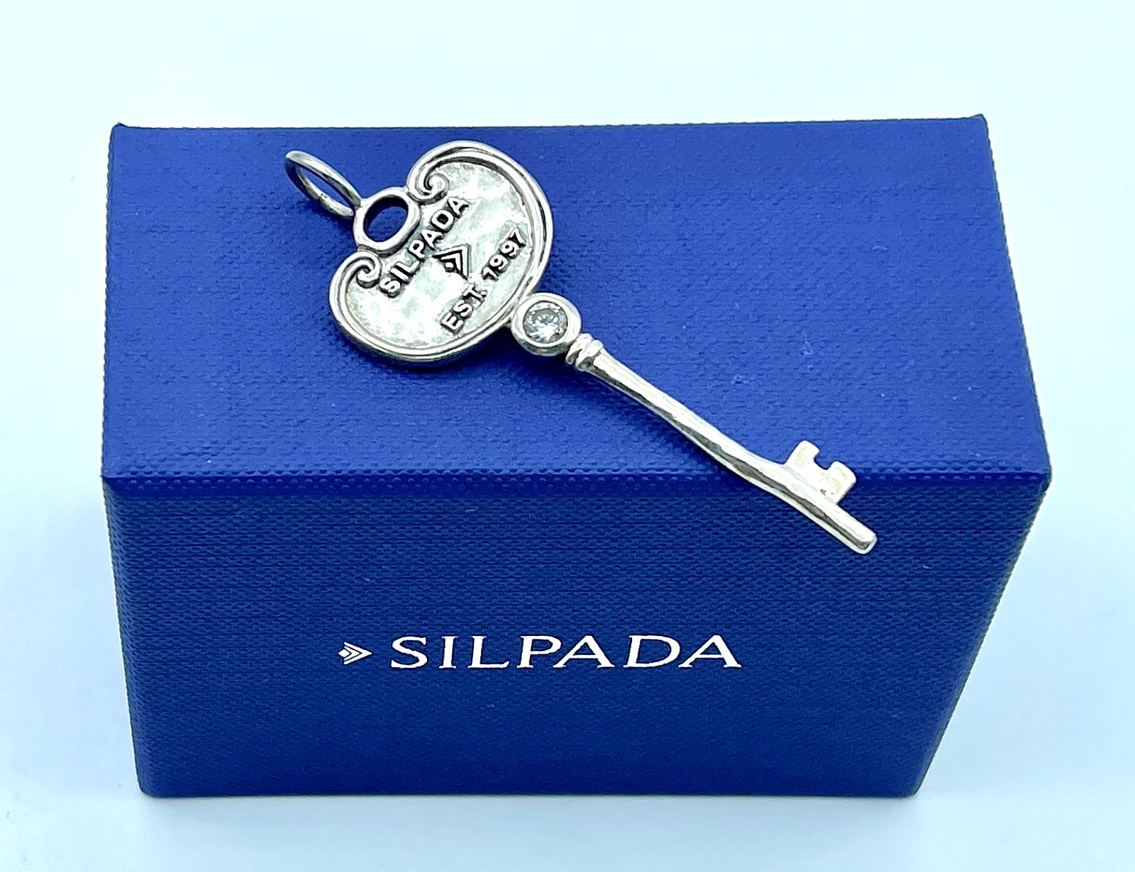 Vtg. Silpada .925 Sterling CZ, Key To My Heart, Skeleton Key 1997 Pendant, S3529