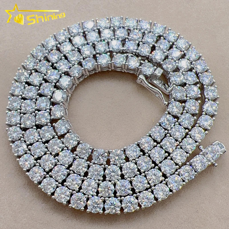 2-6.5mm VVS1 Moissanite Tennis Chain Necklace Men Women 925 Sterling Silver Gift