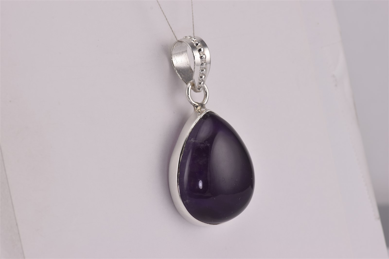 Sterling Silver 29mm x 26mm Polished Natural Amethyst Studded Bail Pendant 13g