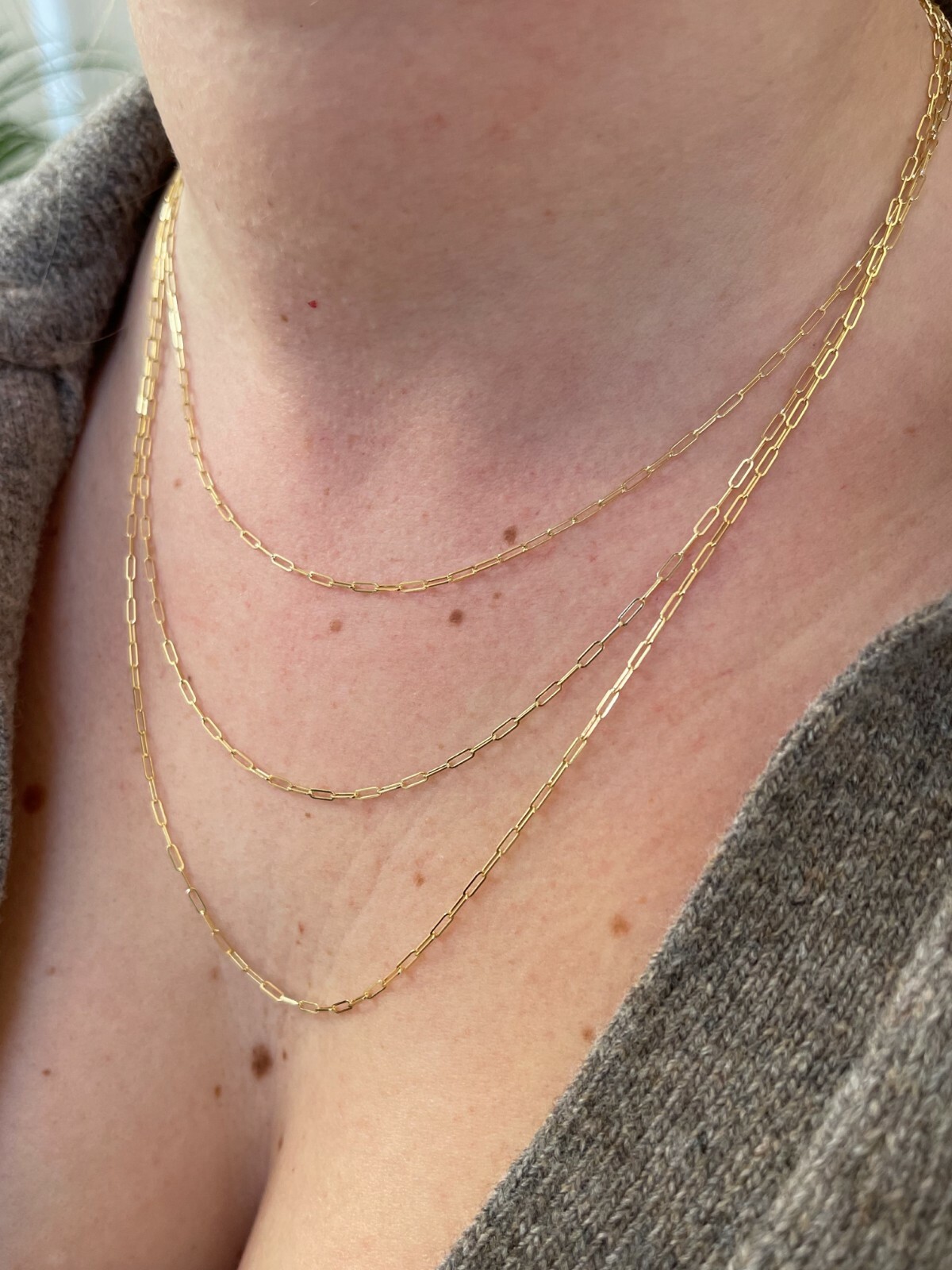 Solid 14k Yellow Gold Paperclip Rolo Chain 1.5mm Necklace 16″-24″ Paper Clip