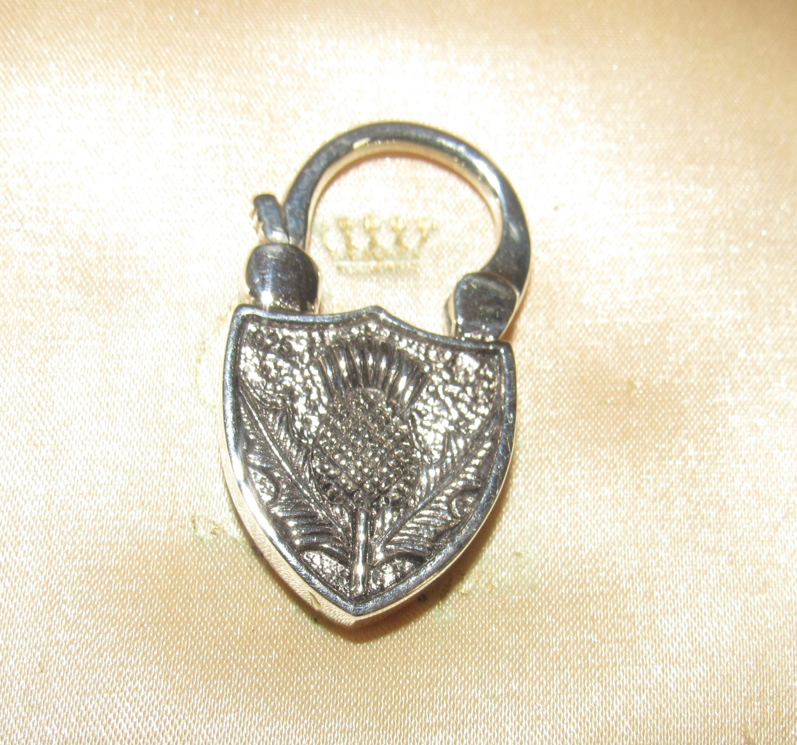 925 silver Scottish thistle & green Malachite shield padlock necklace pendant