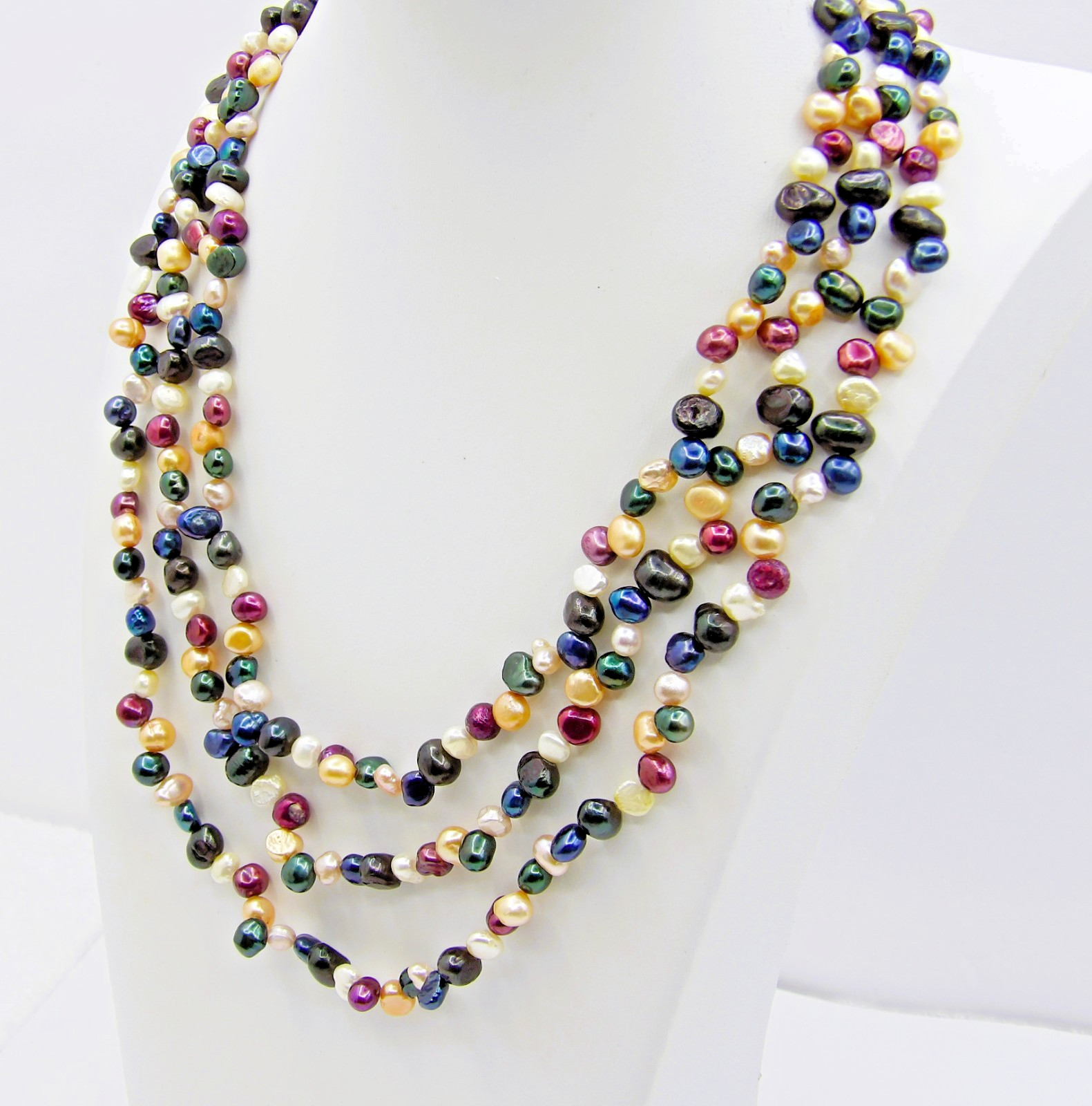 17 inches long Layered Multicolor Pebble Genuine Freshwater Pearl Necklace NK979