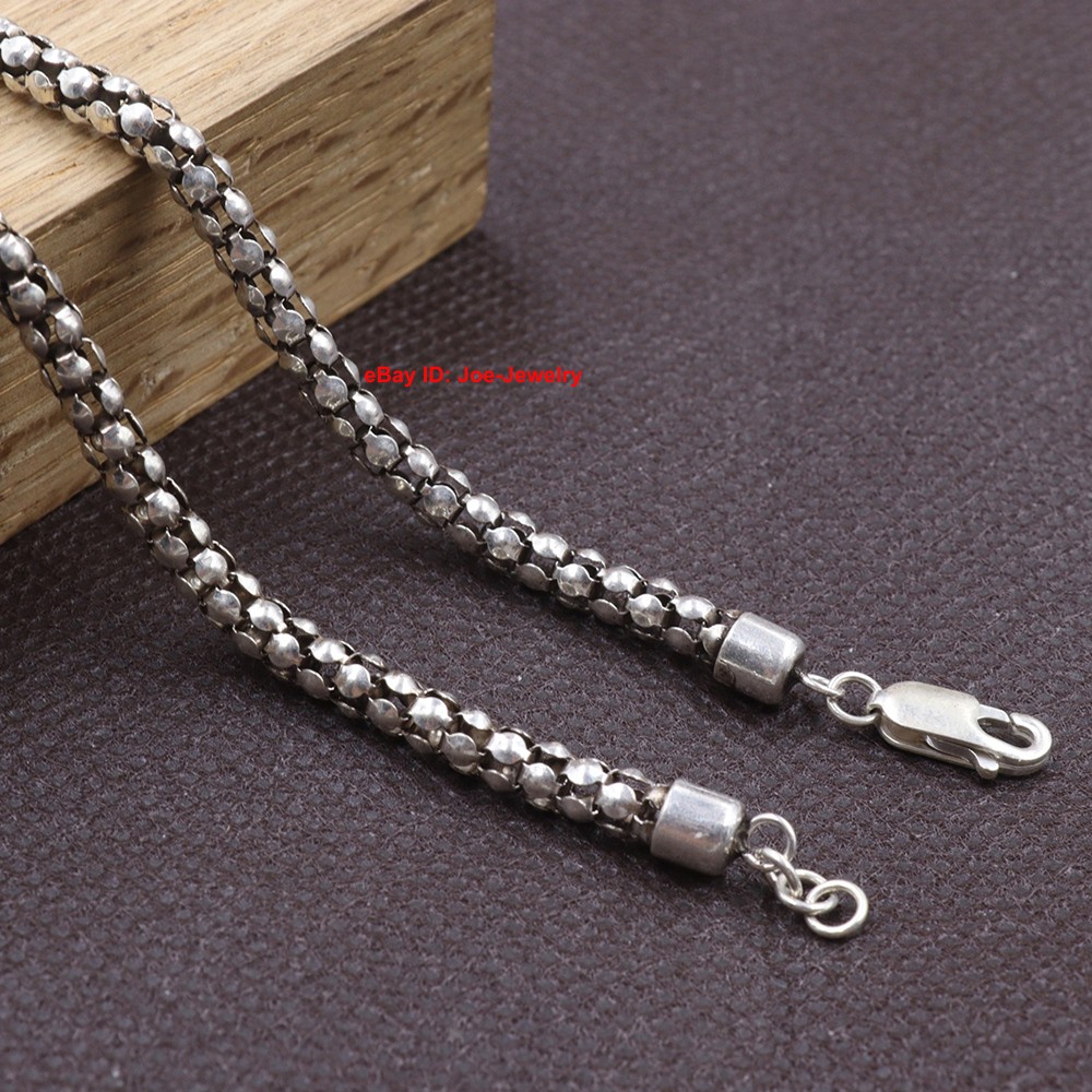 Real 925 Sterling Silver Necklace 4mm Popcorn Link Chain Necklace 27.5inch
