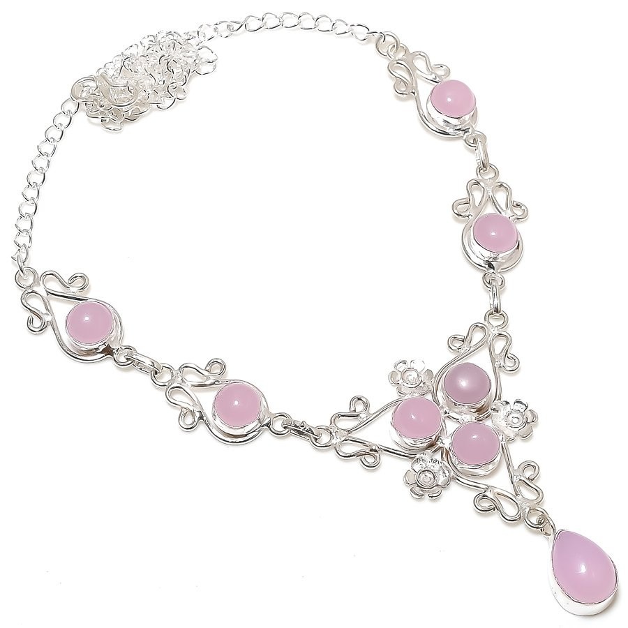 Rose Quartz Gemstone Handmade 925 Sterling Silver Jewelry Necklace Sz 18″
