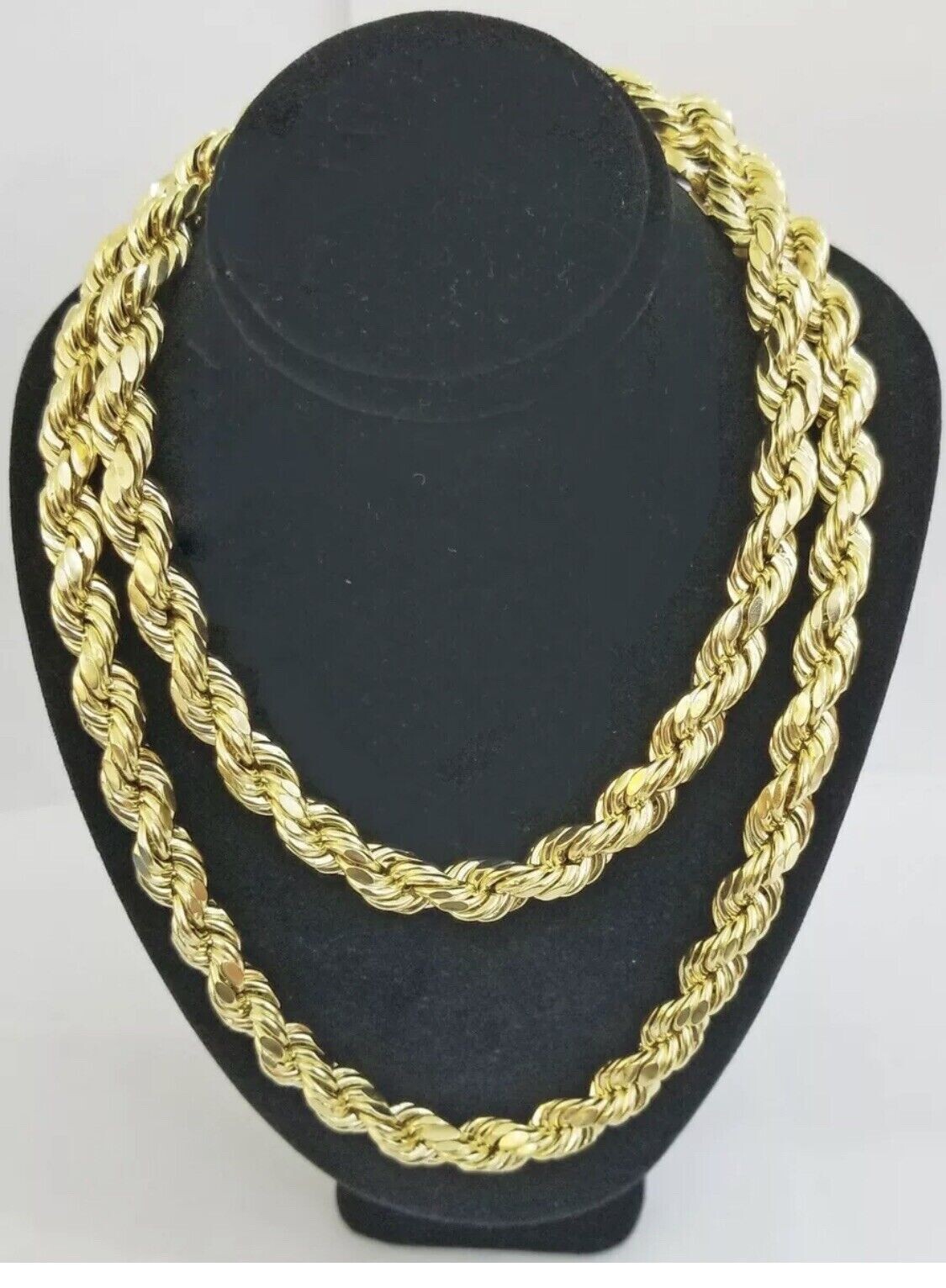 Certified 10K Yellow Gold Rope Chain Necklace 9mm 30” Men’s 10K Diamond Cut