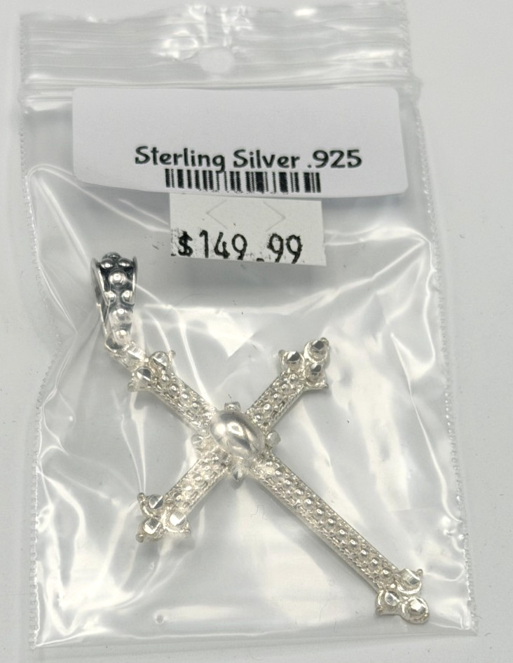 AGI Italy 925 Sterling Silver Large Cross Pendant Religious 2.5″ Gift Box 7.7g