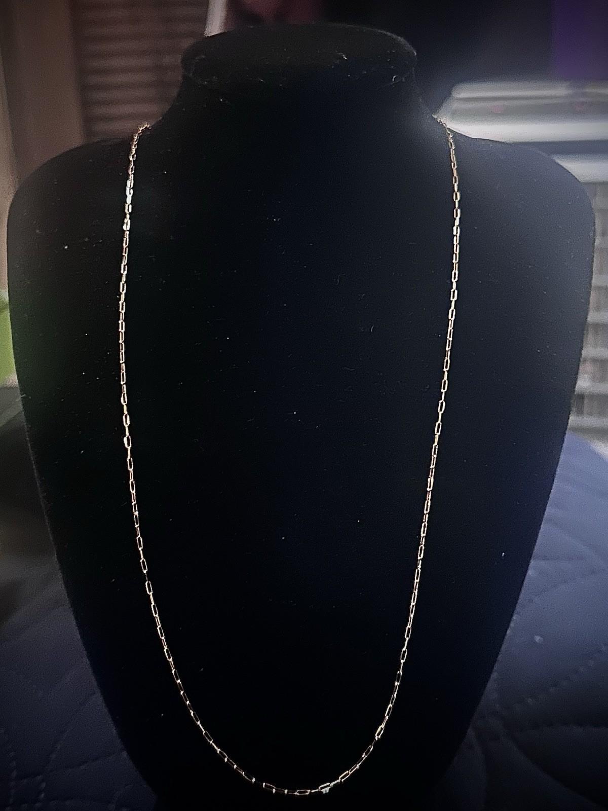 14K Mini Paper Clip Chain Necklace w/ Lobster Clasp 1mm 20in