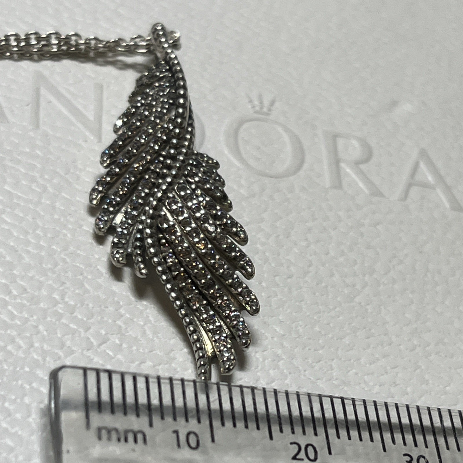Genuine Pandora Silver Majestic Feathers Pendant Necklace 70cm