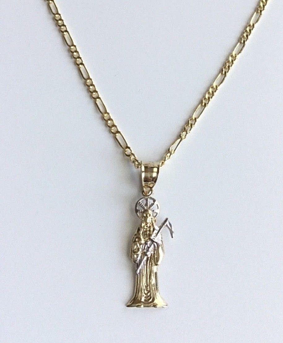 14K SOLID GOLD GRIM REAPER 20″NECKLACE- 27mm / 1.06 inches SANTA MUERTE- PT098-1