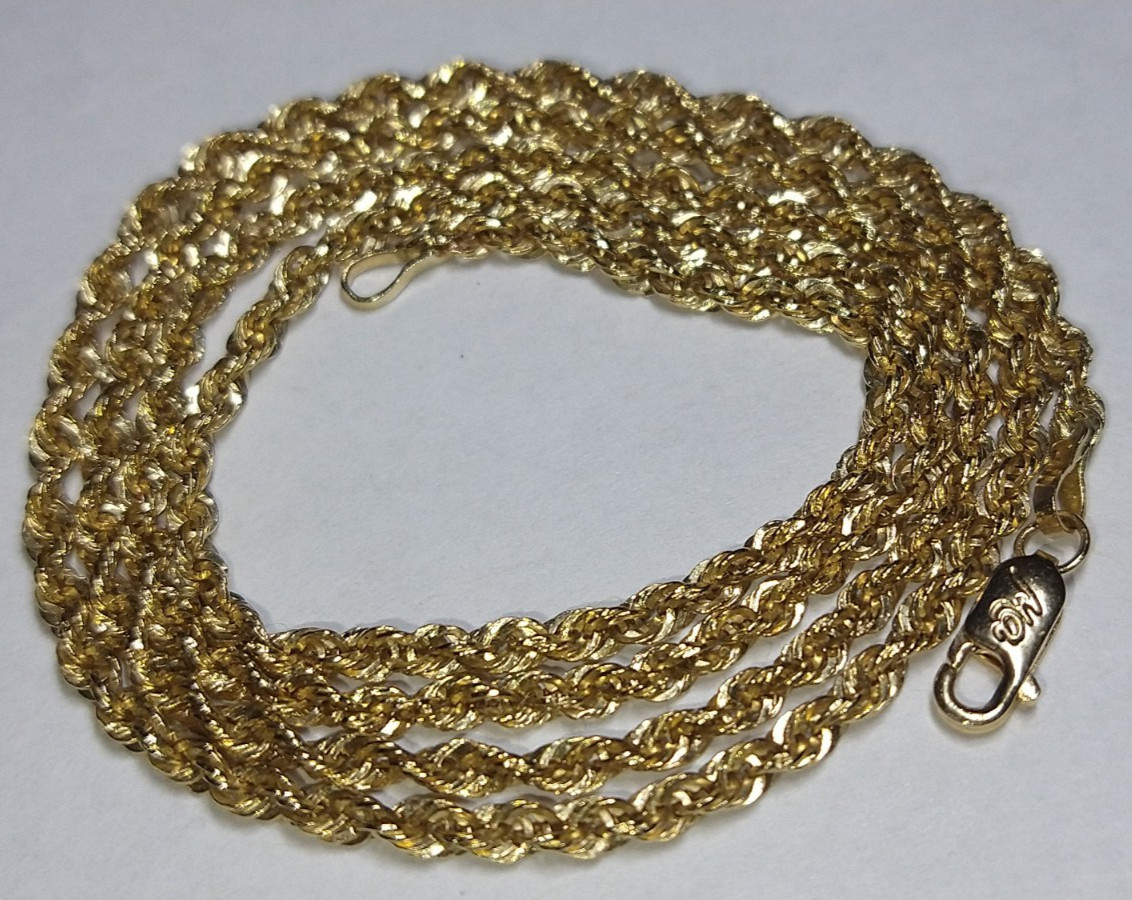 14k gold 2.25mm hollow diamond-cut rope chain necklace 2.37 grams – 18.75″