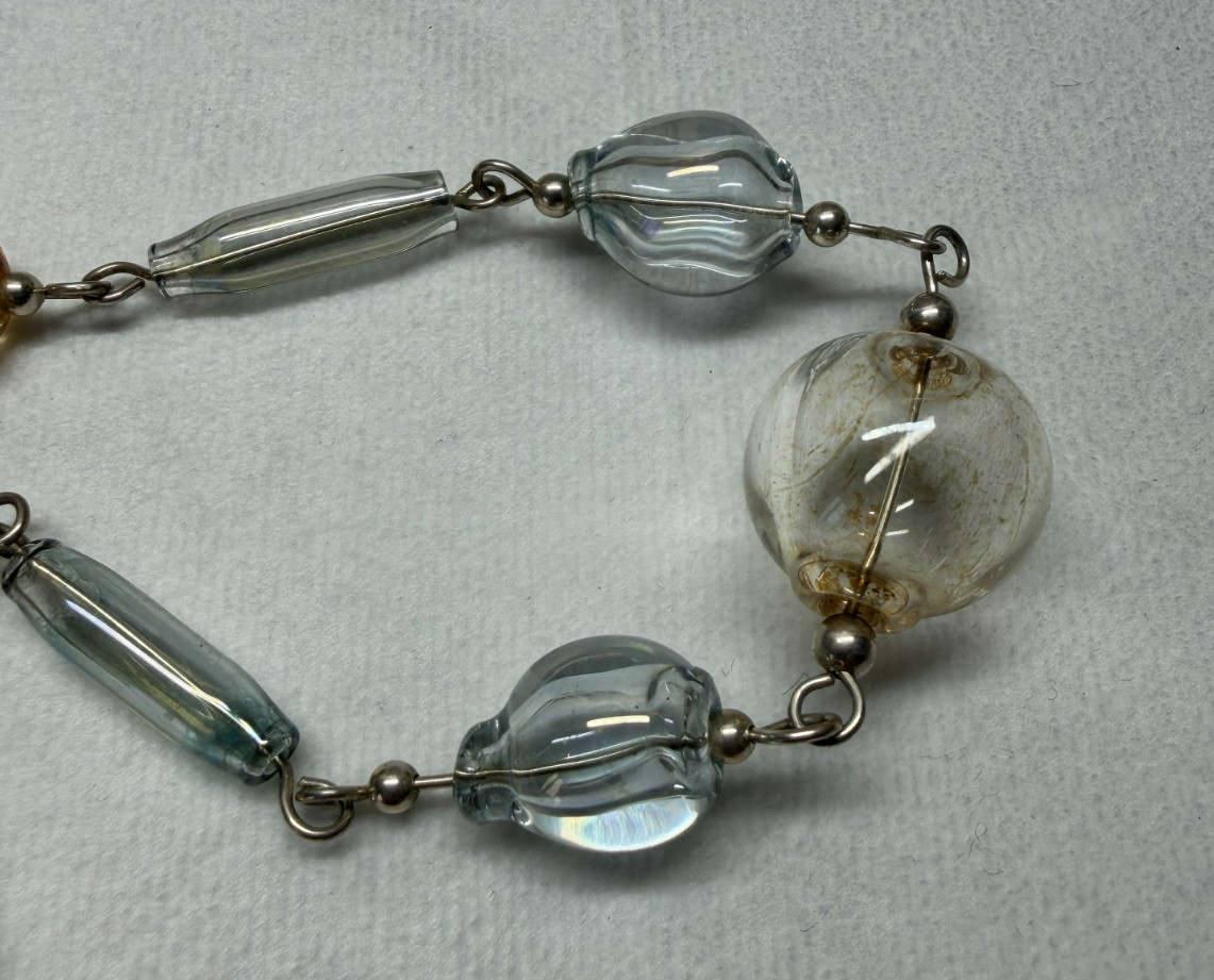 Long Vintage Boho Retro Fine Glass Bead Necklace 925 Silver Clasp 24″ Length 29g