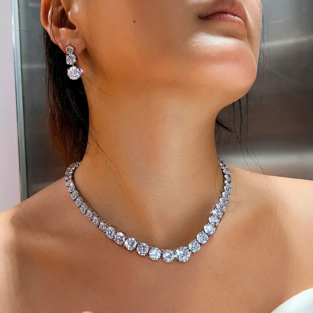 22 Ctw Round Cut Lab-Created Diamond Only Necklace 14K White Gold Plated Silver