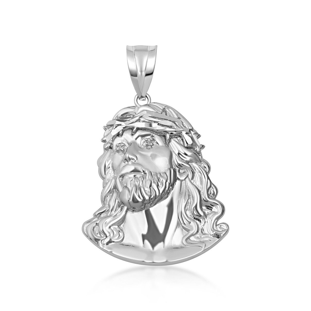 .925 Sterling Silver Jesus Christ Face Diamond Cut Pendant Necklace (S/M/L)