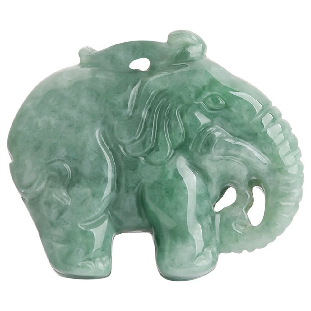 Natural Grade A Jadeite Hand Carved Cute Elephant Amulet Lucky Pendant Necklace