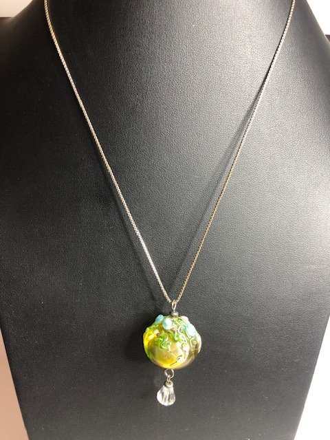 B1466 Vintage Artisan Sterling Silver Lampwork Art Glass 18″ 26mm