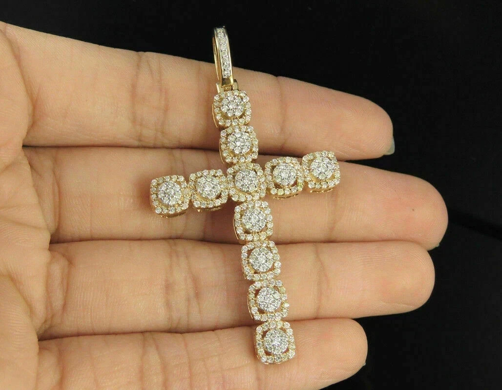 2.50 Ct Round Cut Real Moissanite Men’s Cross Pendant 14K Yellow Gold Plated