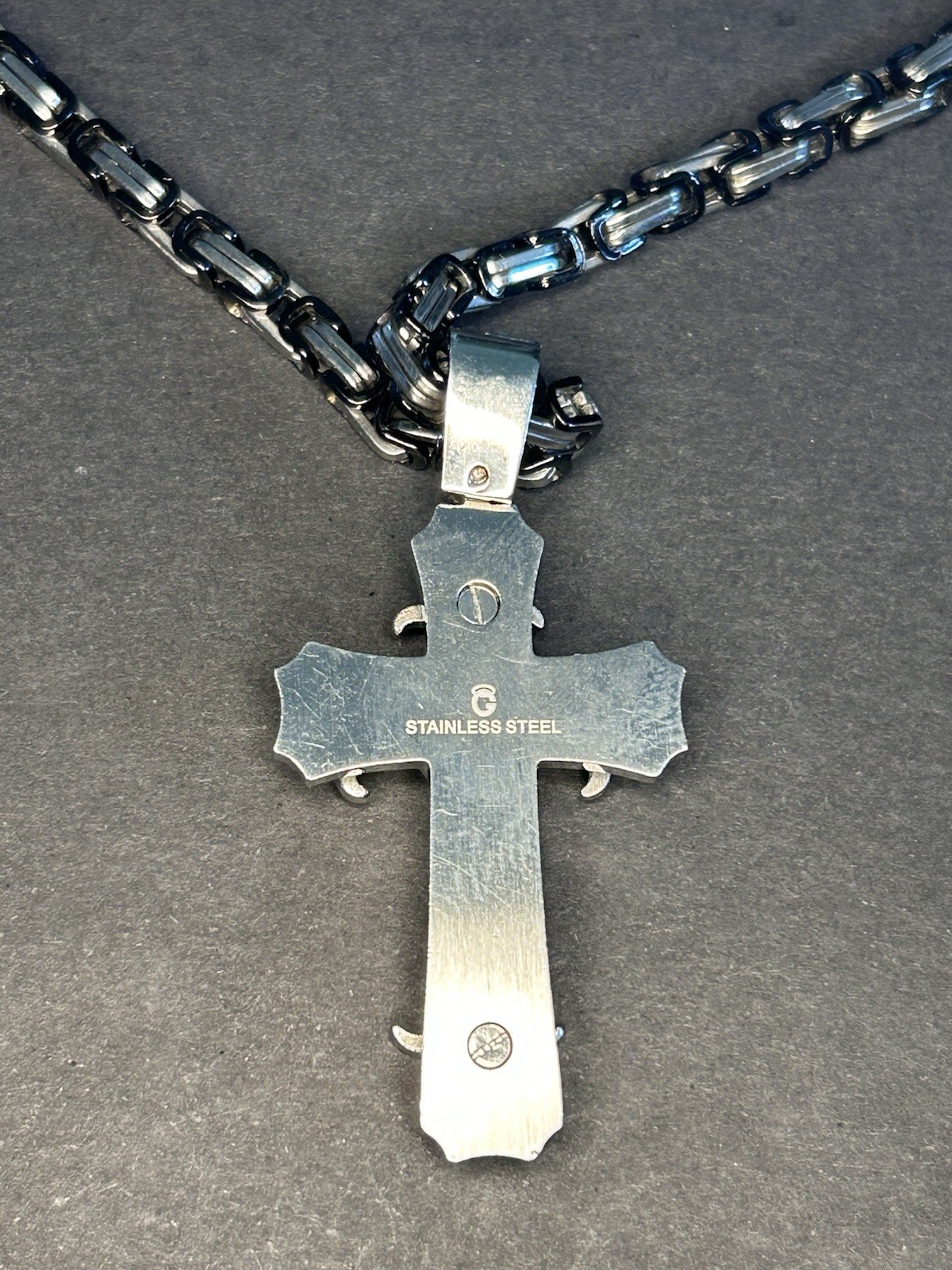 Male Vintage Christian Trinity Latin Cross Necklace L 21”