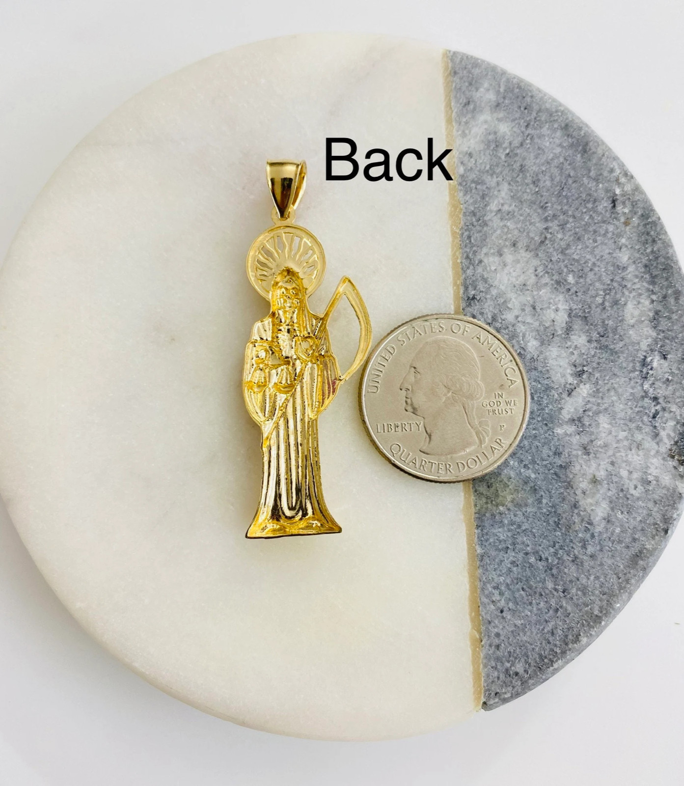 14K Solid Gold 54mm / 2.12″ Santa Muerte Pendant, 14k Gold Grim Reaper – PT1157