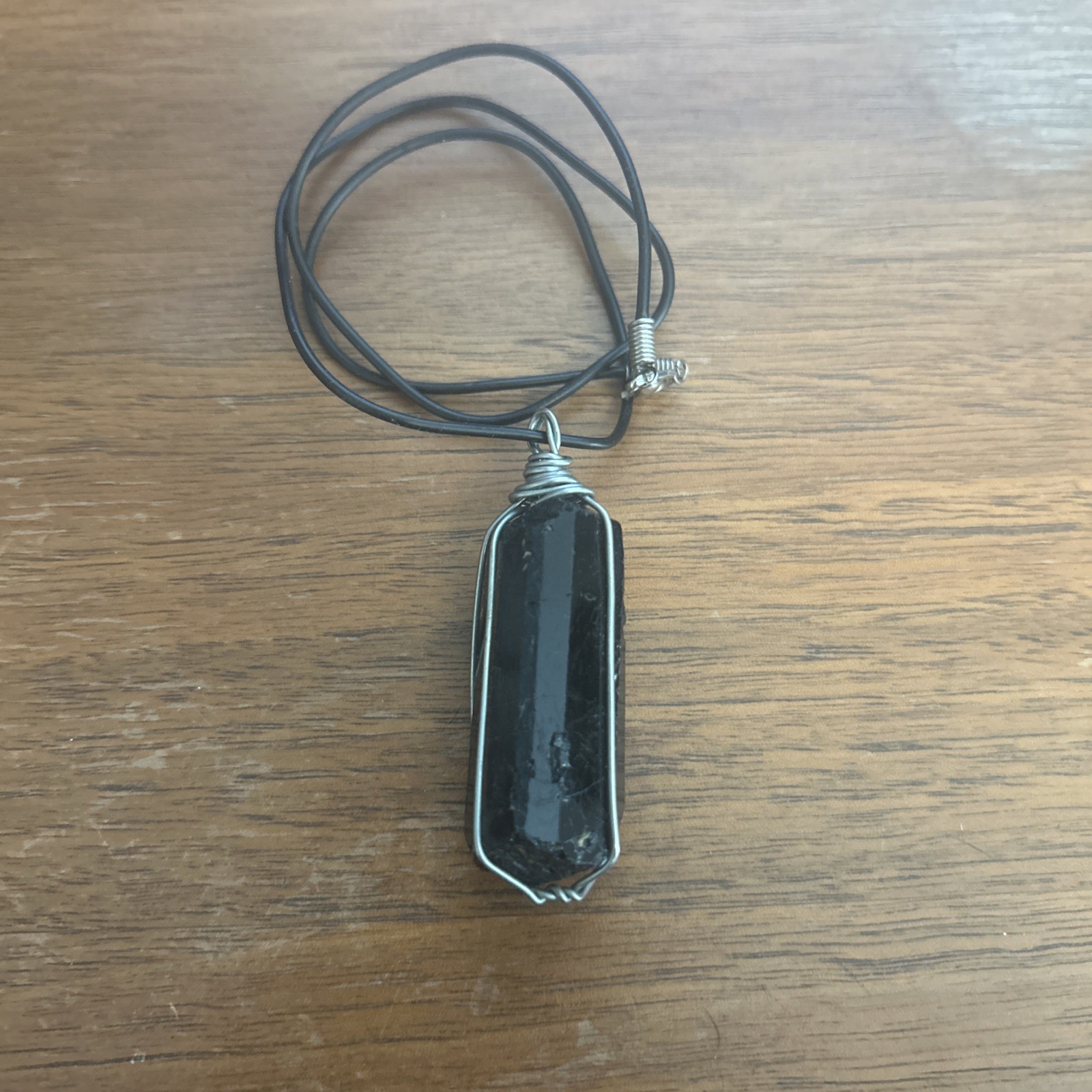 Vintage Wire Wrapped Dark Crystal Pendant Unknown Stone