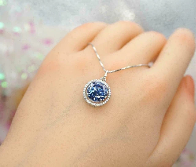 3Ct Round Tanzanite & Diamond Halo Pendant 14K White Gold Finish Free Chain