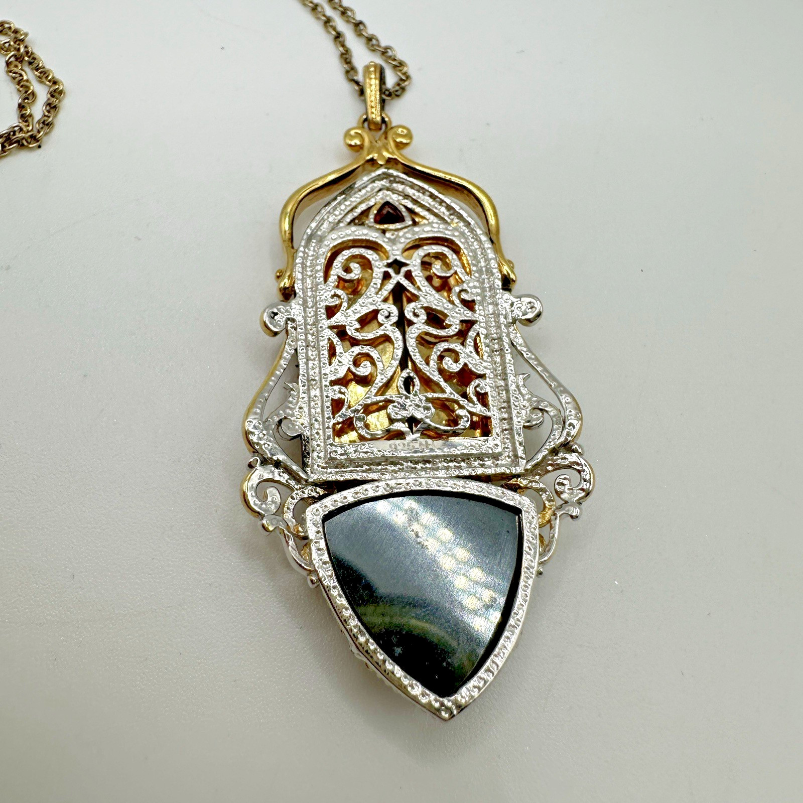 Michael Valitutti Sterling Silver Garnet Black Gemstone Opening Door Pendant 18”