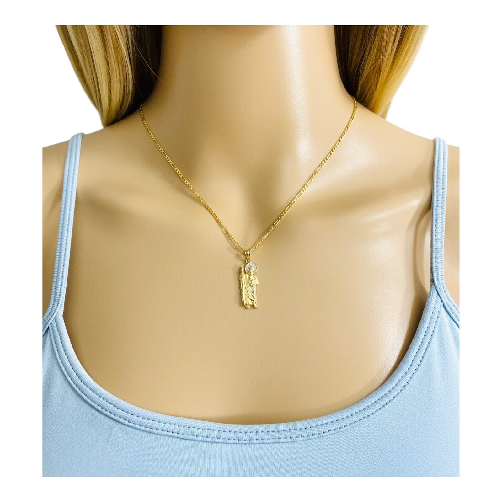 14K Real Gold Saint Jude Necklace 18″ / 14k Oro Cadena de San Judas 18″ – PT0101