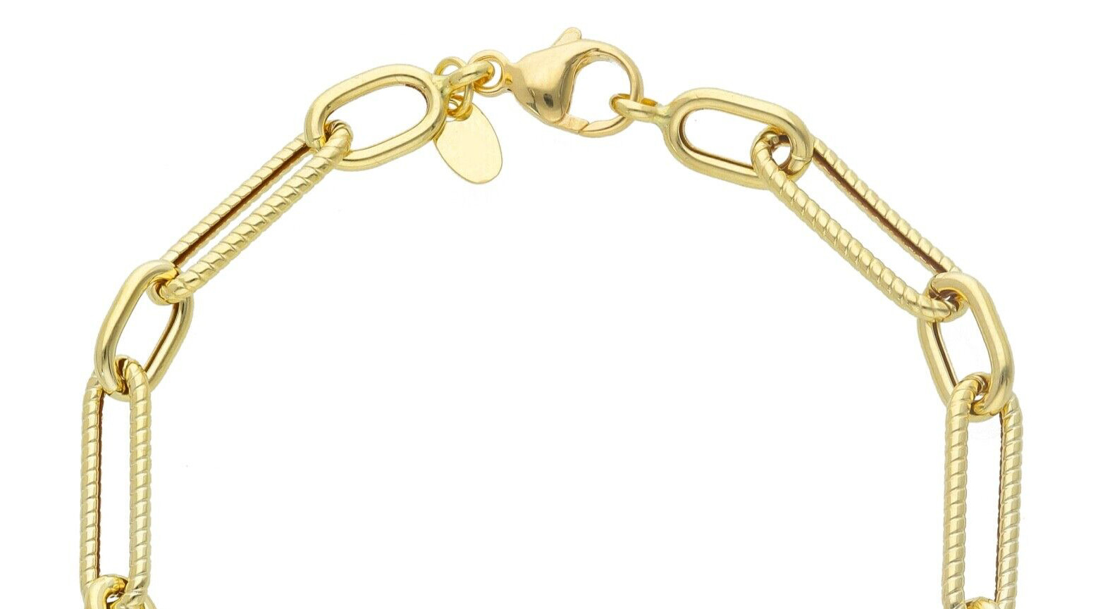 18K YELLOW GOLD NECKLACE PAPER CLIP 6×10 & 6x20mm ALTERNATE STRIPED SMOOTH OVALS